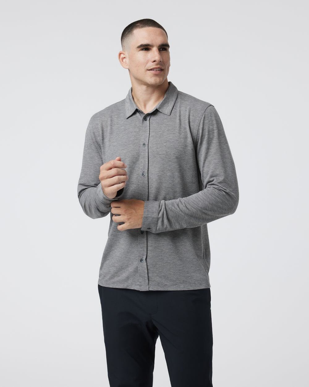 Vuori Long Sleeve Knit Twill Button Down Heather Grey S